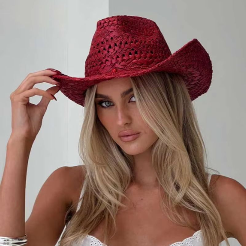 Cowboy Hat Straw - Chapéu de cowboy vermelho pintado à
